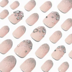 Claire's Ongles-Faux ongles vegan autocollants stiletto bling-bling étoile couleur argentée - Lot de 24