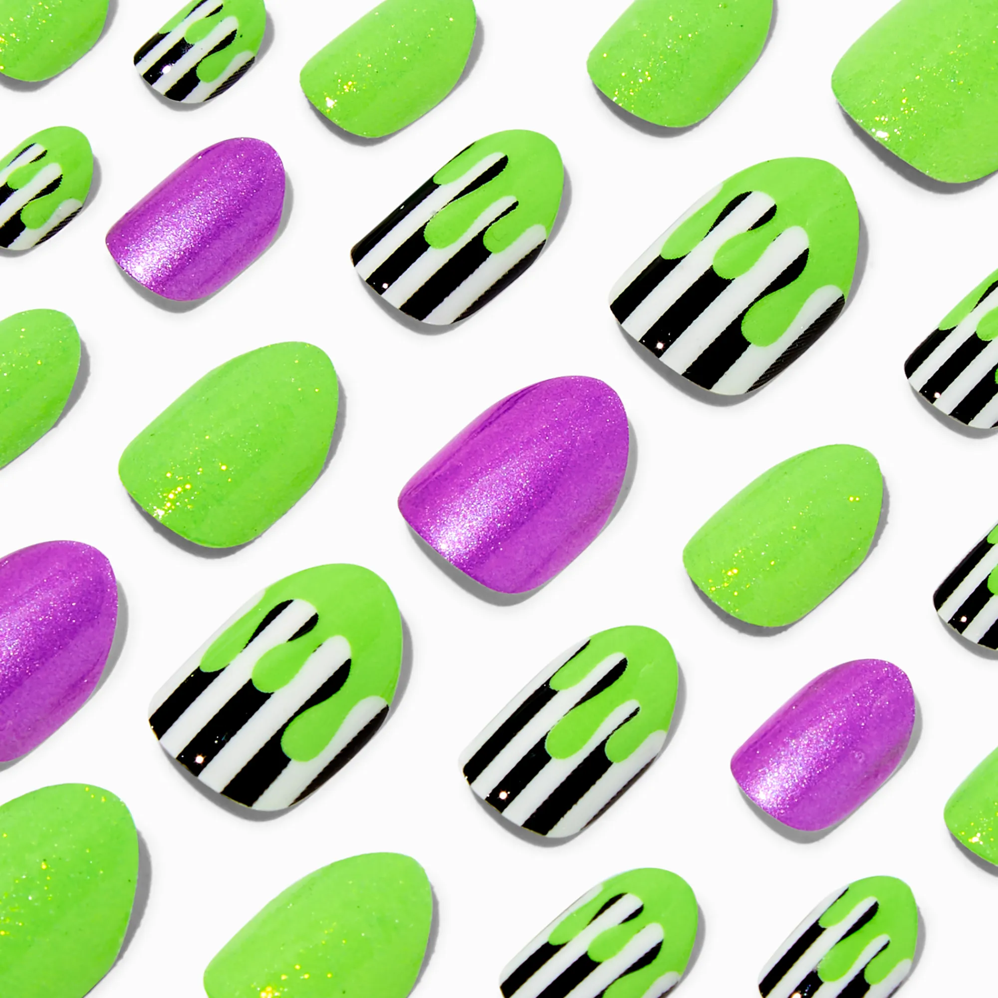 Claire's Ongles-Faux ongles vegan autocollants stiletto fluo effet goutte - Lot de 24