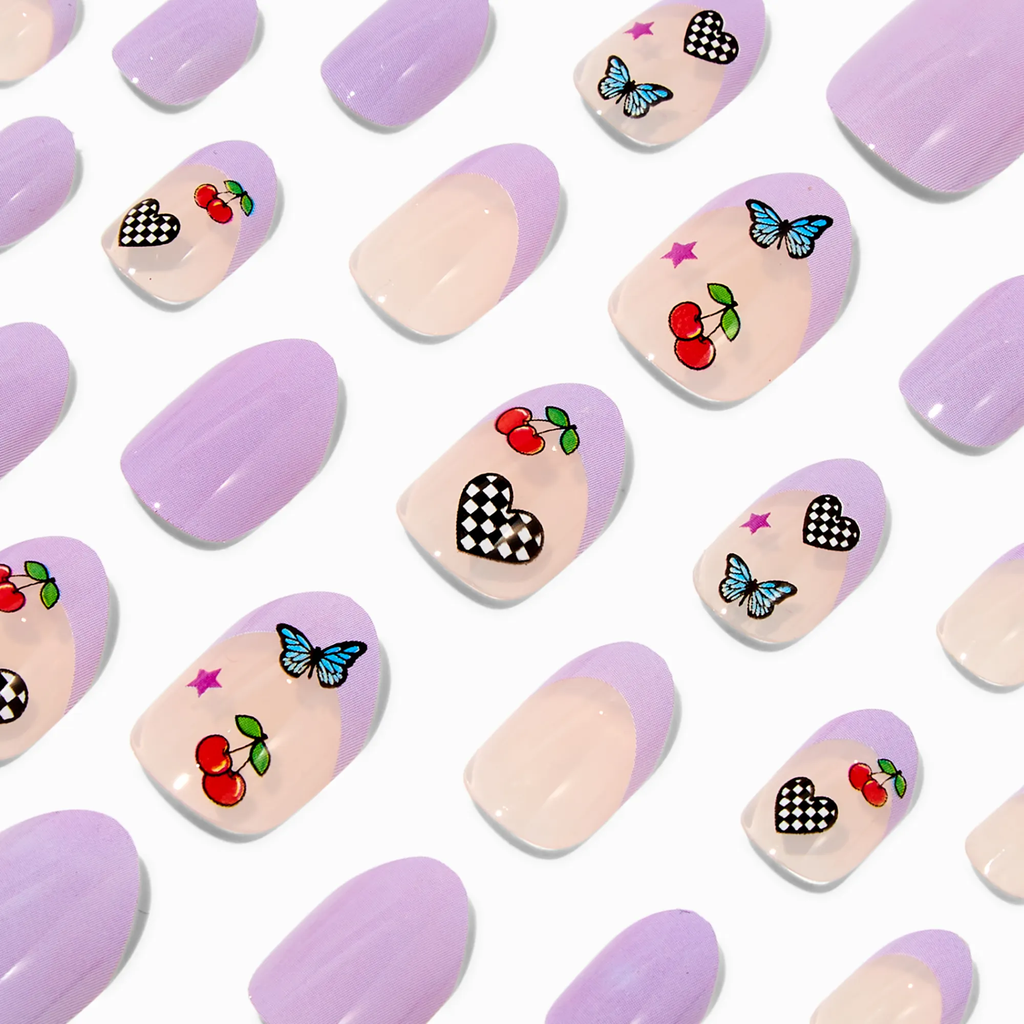 Claire's Ongles-Faux ongles vegan autocollants stiletto icônes French manucure violets - Lot de 24