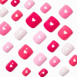 Claire's Ongles-Faux ongles vegan autocollants carrés en forme de cœur rouges et roses - Lot de 24