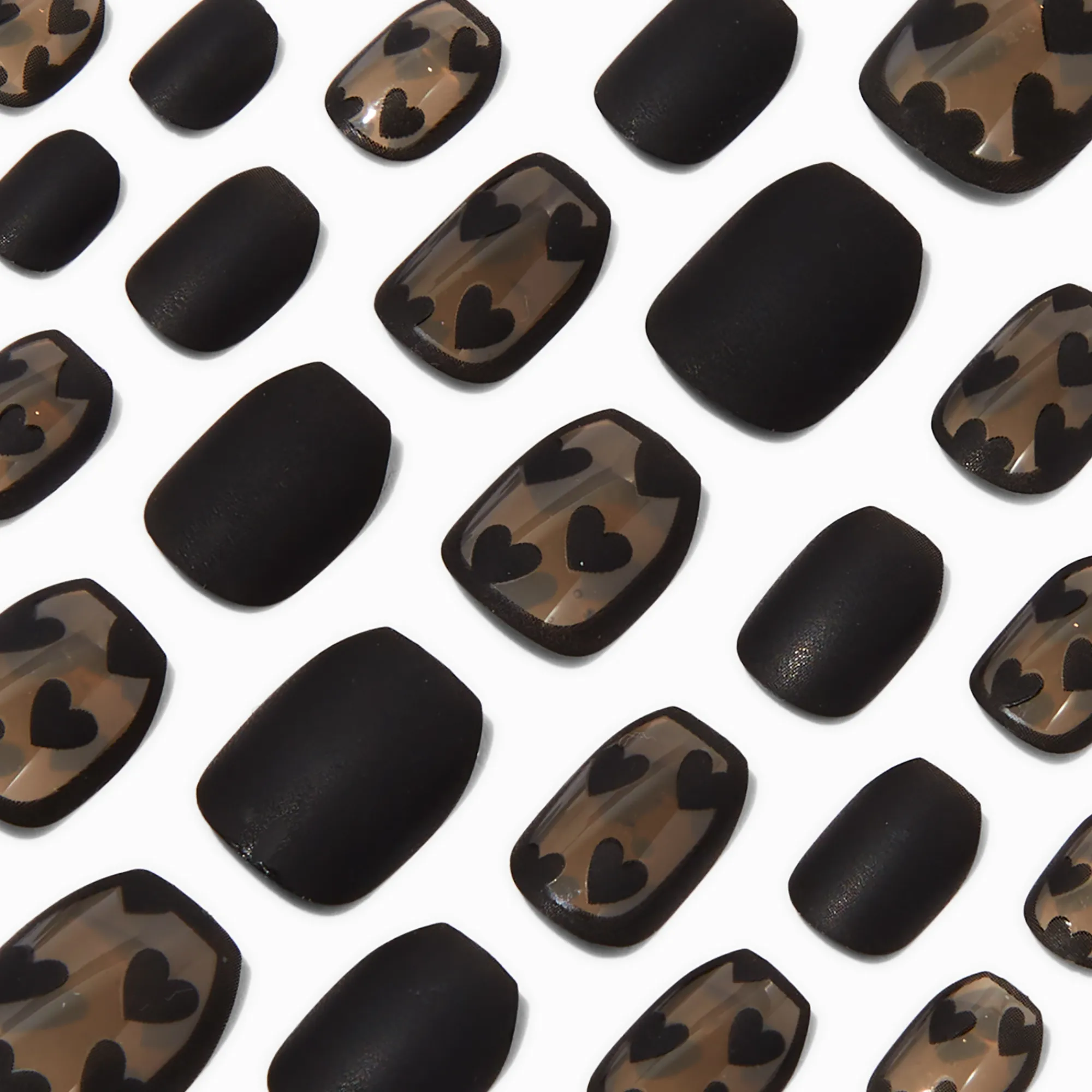 Claire's Ongles-Faux ongles vegan autocollants ballerine cœur noir très fins - Lot de 24