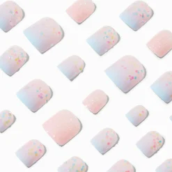Claire's Ongles-Faux ongles vegan autocollants carrés à paillettes avec dégradé bleu - Lot de 24