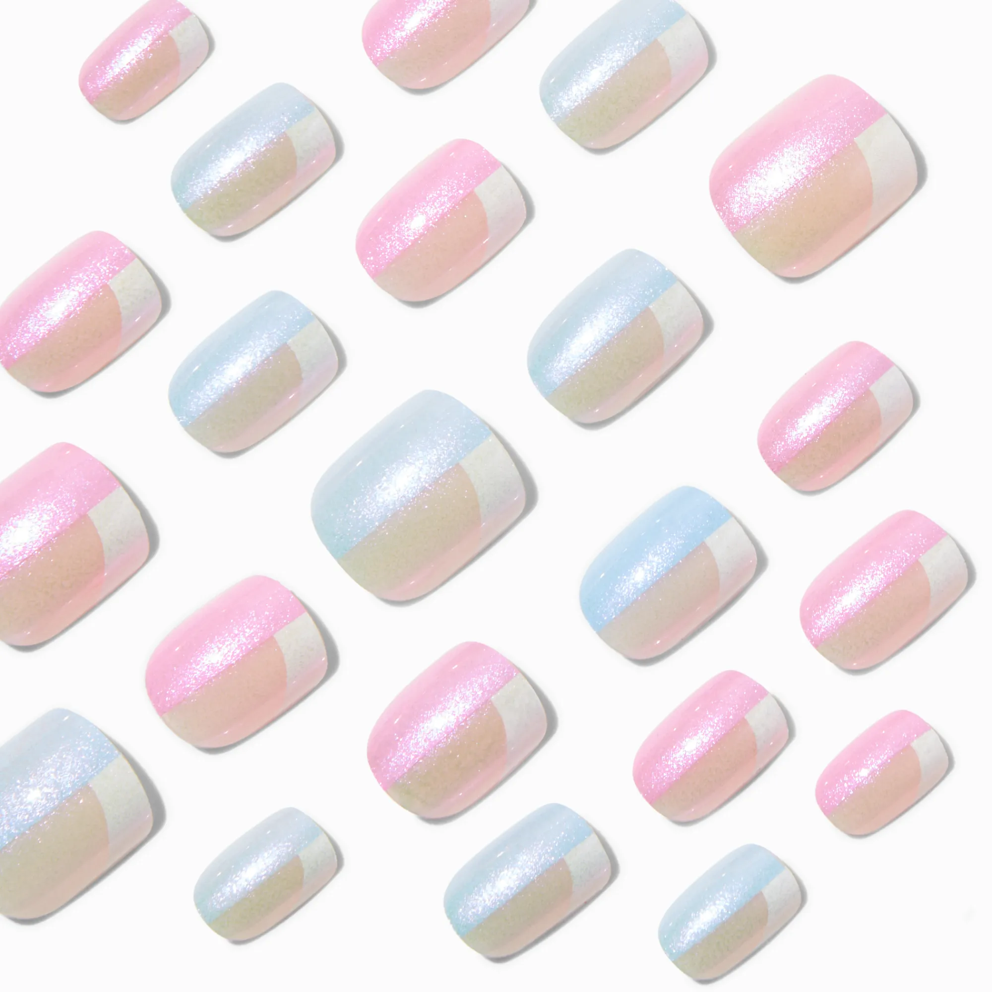 Claire's Ongles-Faux ongles vegan carrés color block holographiques - Lot de 24