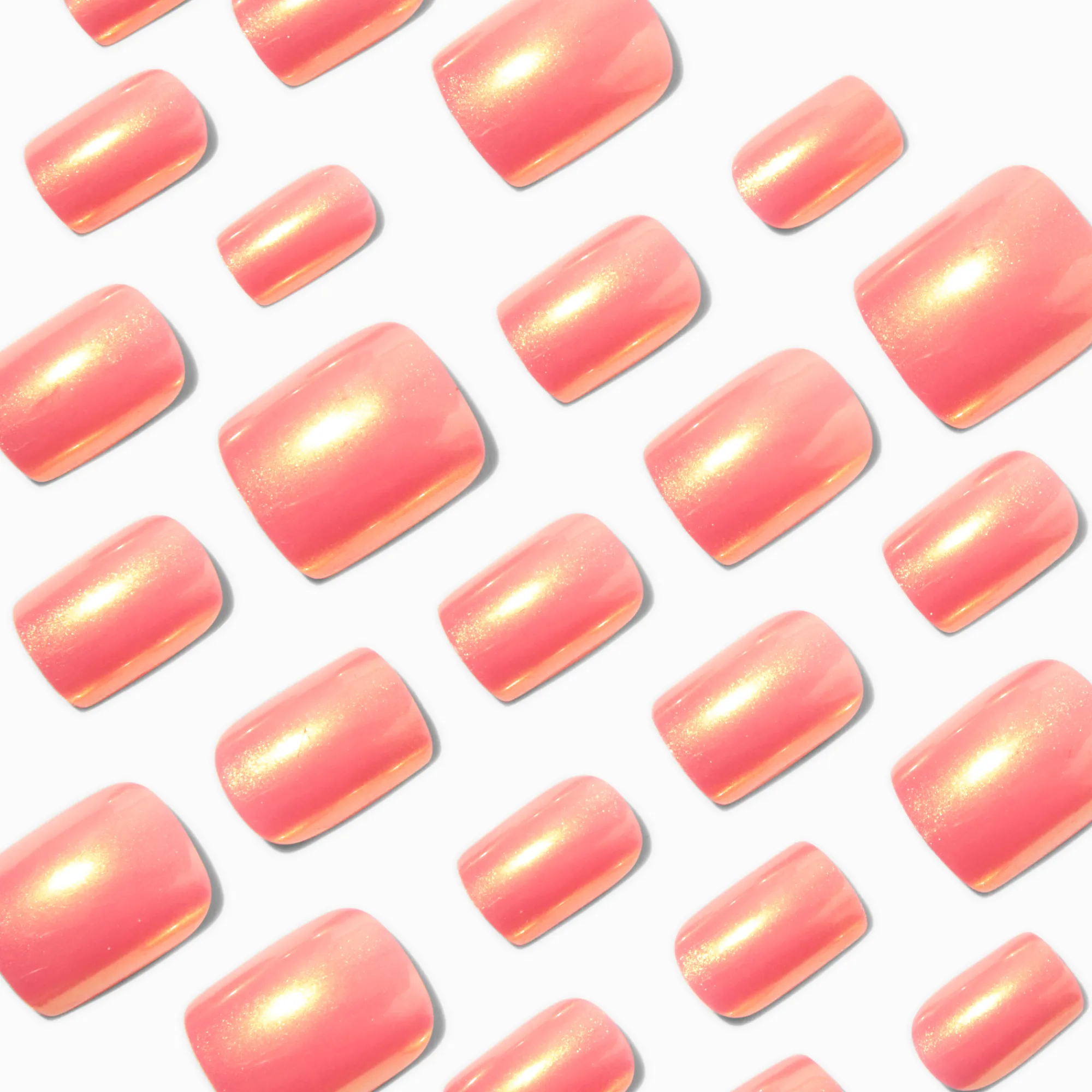 Claire's Ongles-Faux ongles vegan carrés corail style chromé - Lot de 24