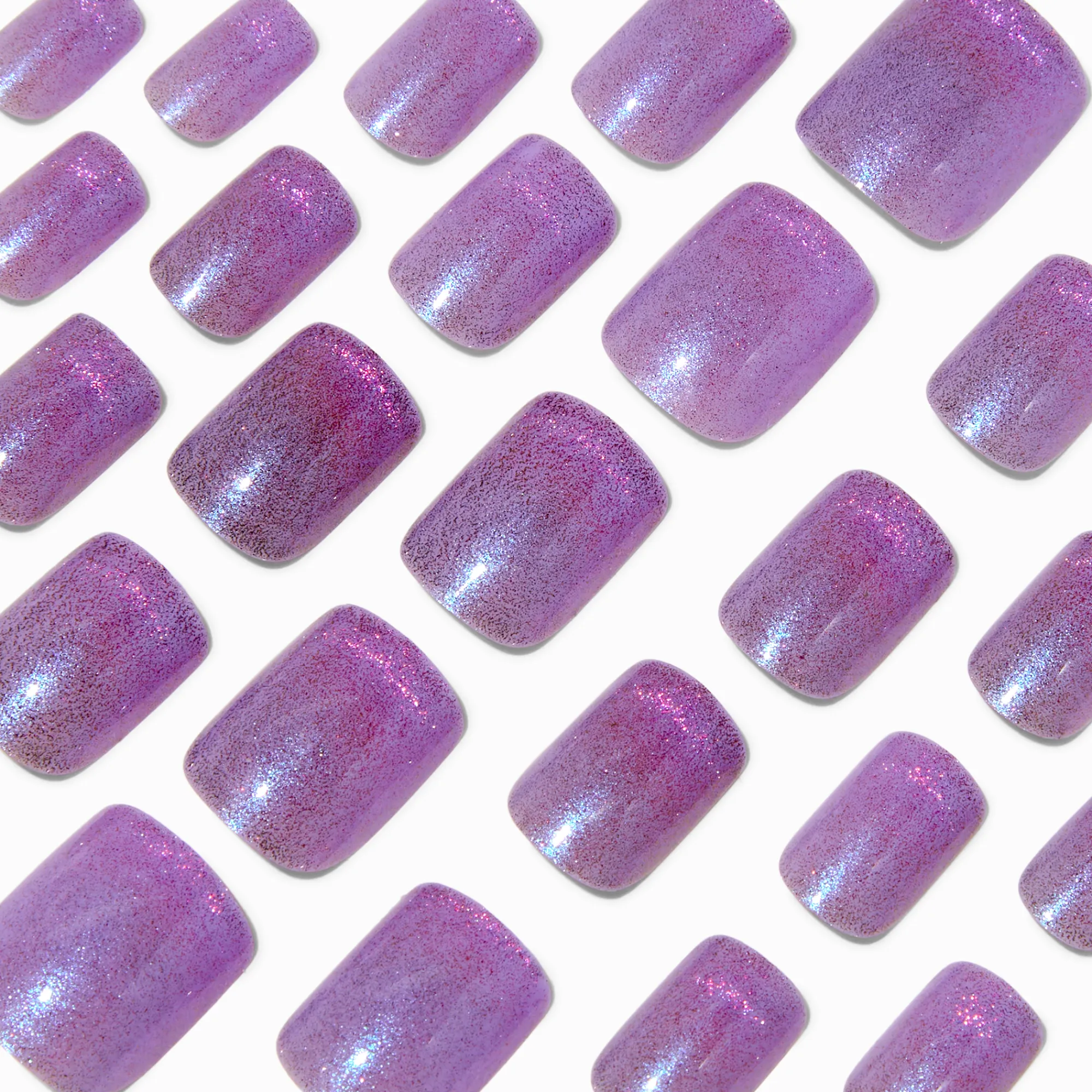 Claire's Ongles-Faux ongles vegan carrés moyens œil de chat violets - Lot de 24