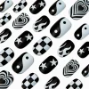 Claire's Ongles-Faux ongles vegan de forme ovale moyenne Y2K noirs et blancs - Lot de 24