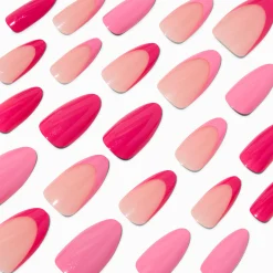 Claire's Ongles-Faux ongles vegan en amande longs French manucure roses monochromes - Lot de 24
