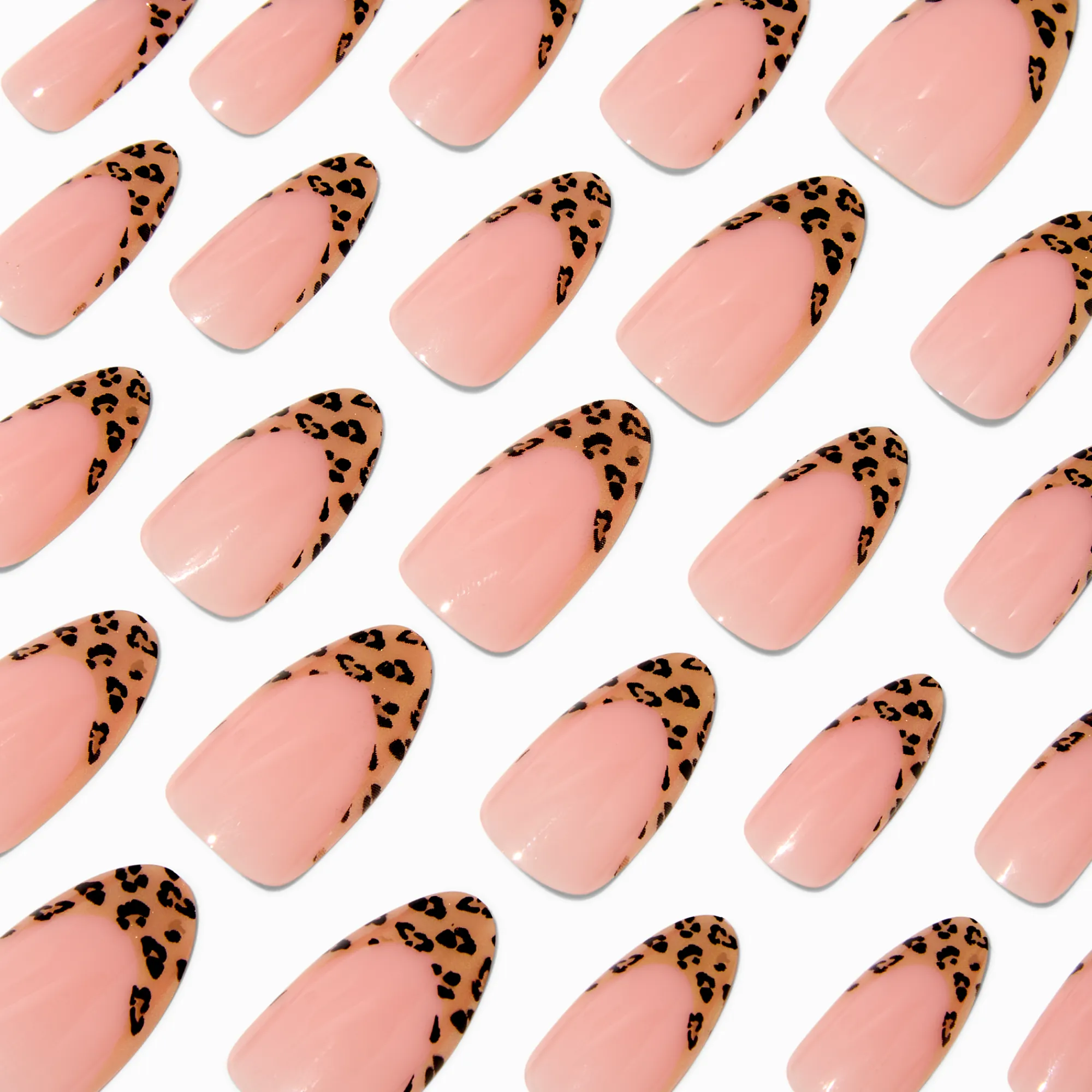 Claire's Ongles-Faux ongles vegan longs en amande French manucure guépard - Lot de 24