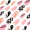 Claire's Ongles-Faux ongles vegan stiletto carreaux, éclair et yin et yang - Lot de 24