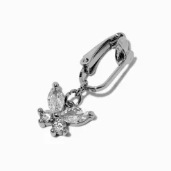 Claire's Bijoux De Piercing-Faux piercing de nombril à clip papillon strass couleur argentée
