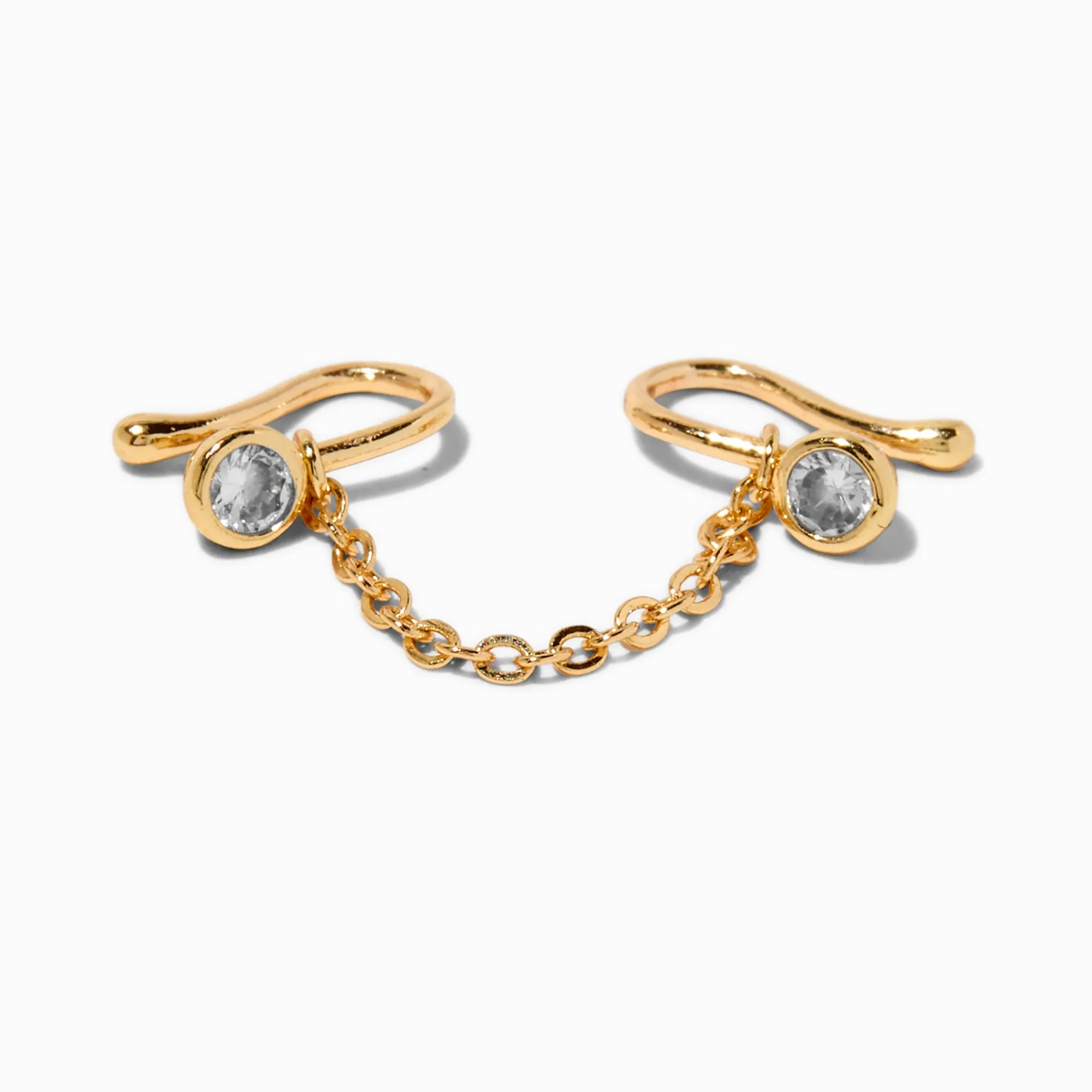 Claire's Clous D'oreilles|Bijoux De Piercing-Faux piercing pour le nez en zircon cubique chaîne couleur dorée