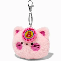Claire's Porte-clés-Fuzzy Pink Cat Soft Toy Keyring