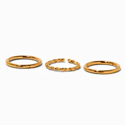 Claire's Bijoux De Piercing-18G 18kt Gold Plated Titanium Braided & Smooth Nose Rings - 3 Pack