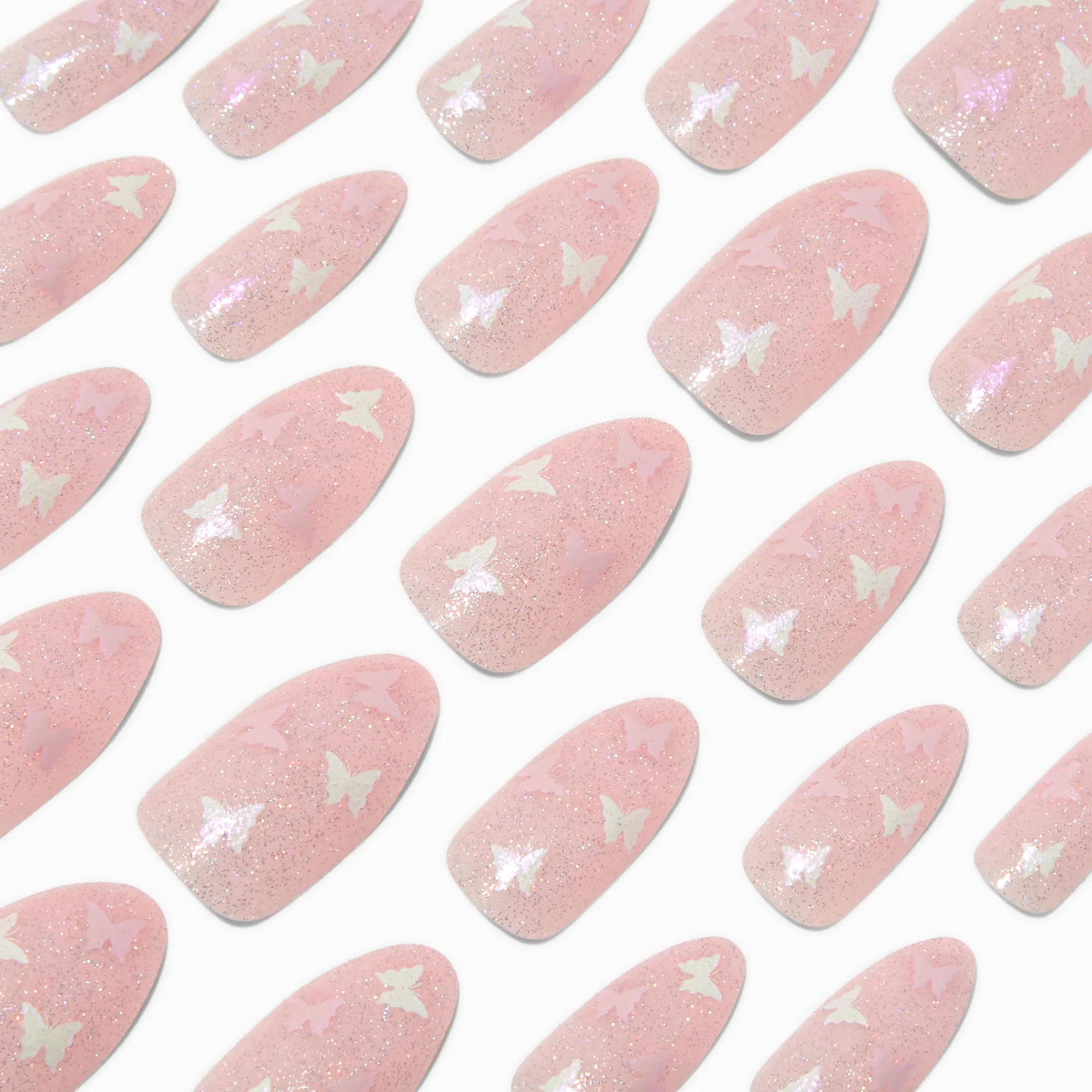 Claire's Ongles-Glitter Butterfly Stiletto Vegan Faux Nail Set - 24 Pack
