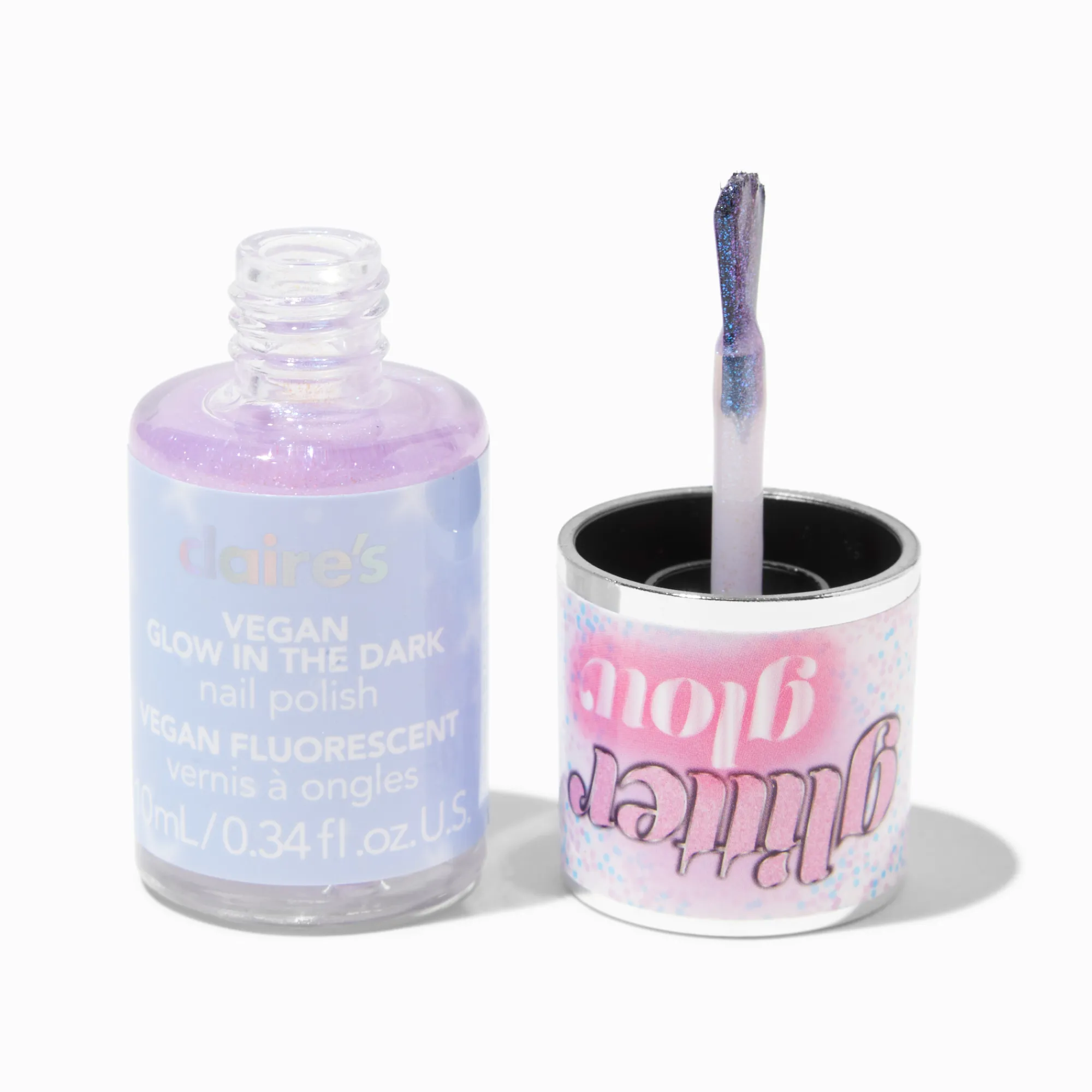 Claire's Ongles-Glitter Glow Vegan Glow in The Dark Nail Polish - Periwinkle