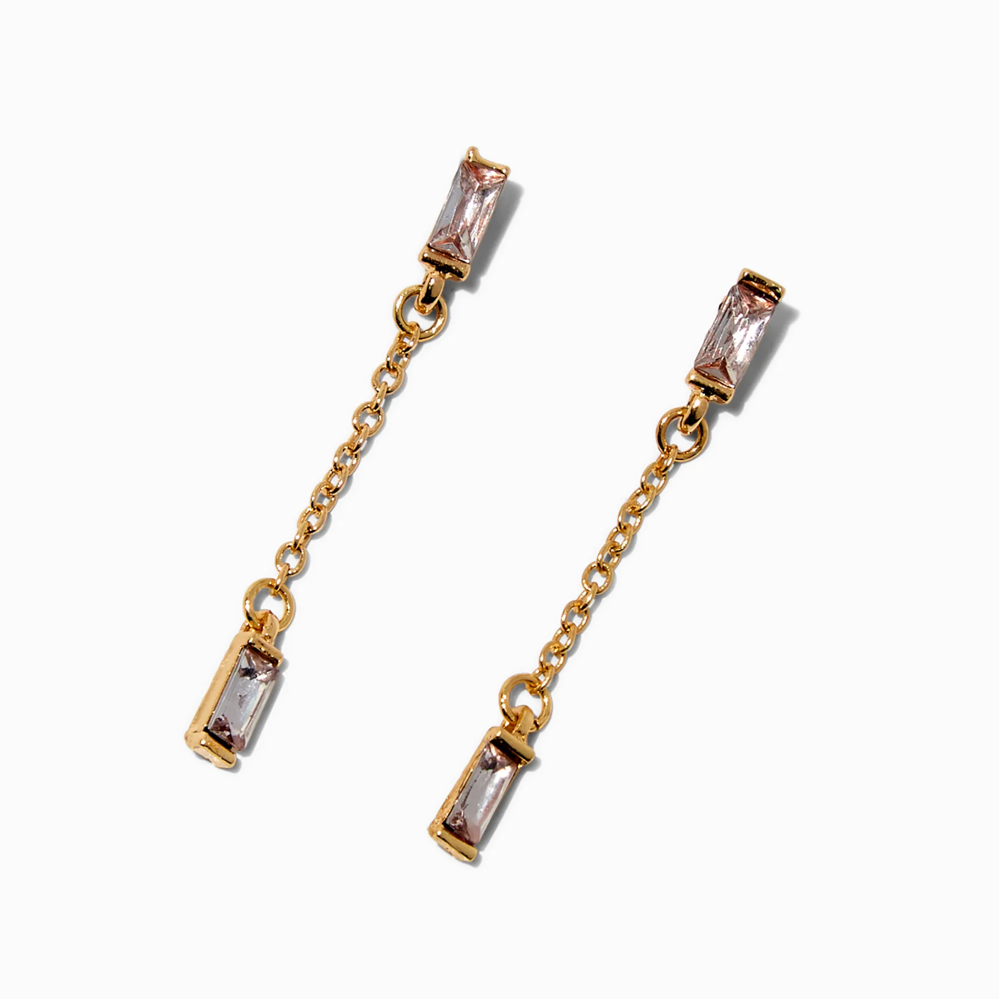 Claire's Pendantes-Gold-tone Baguette Chain Linear Drop Earrings
