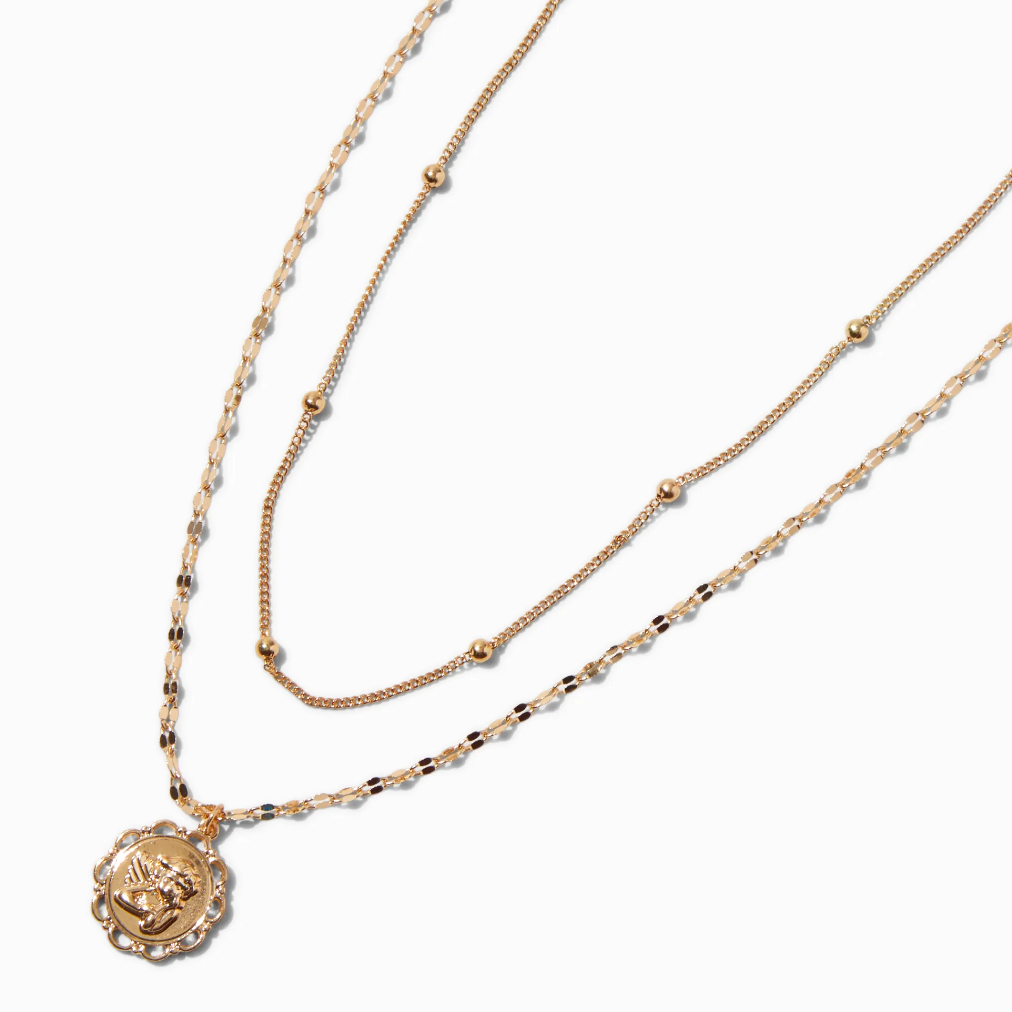 Claire's Colliers-Gold-tone Cherub Medallion Multi-Strand Necklace