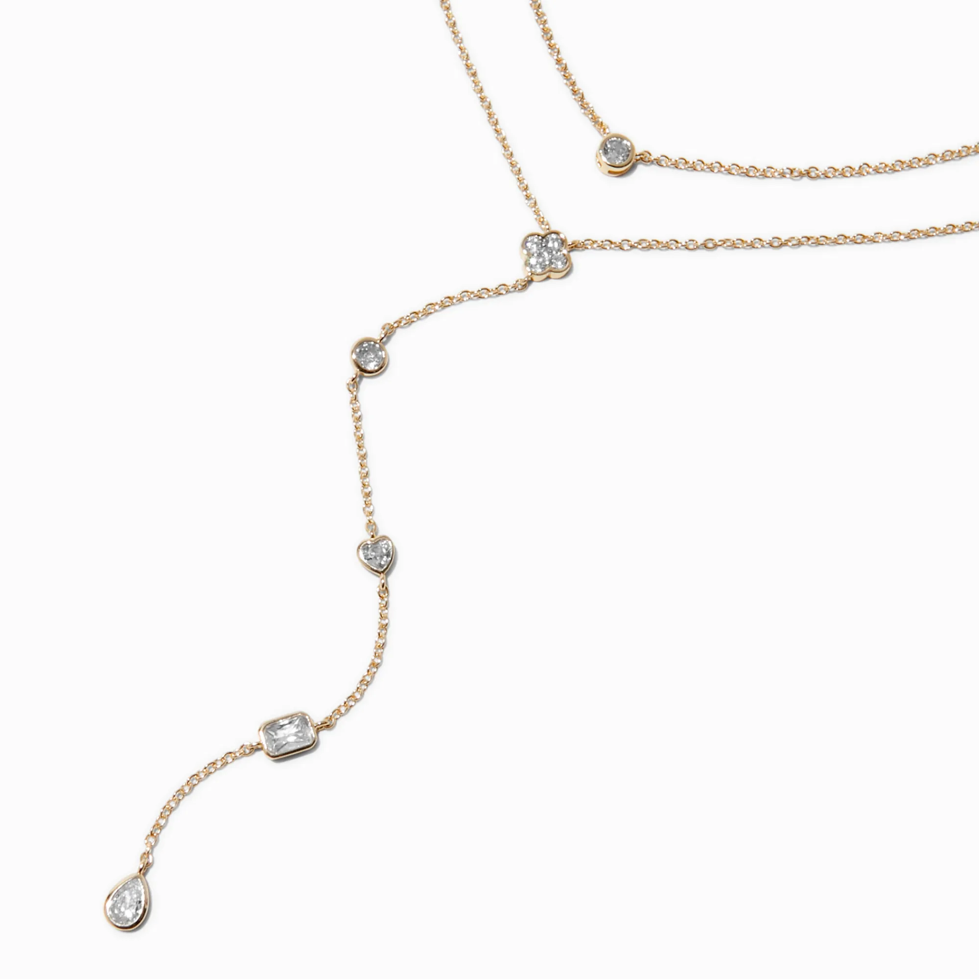 Claire's Colliers-Gold-tone Cubic Zirconia Delicate Drip Y-Neck Multi-Strand Necklace