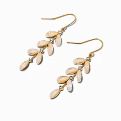Claire's Pendantes-Gold-tone Cubic Zirconia Leaf Linear Drop Earrings