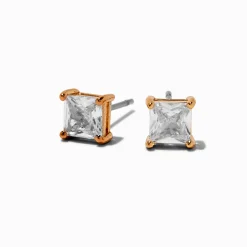 Claire's Clous D'oreilles-Gold-tone Cubic Zirconia 5mm Square Stud Earrings