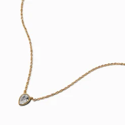 Claire's Colliers-Gold-tone Cubic Zirconia Teardrop Pendant Necklace