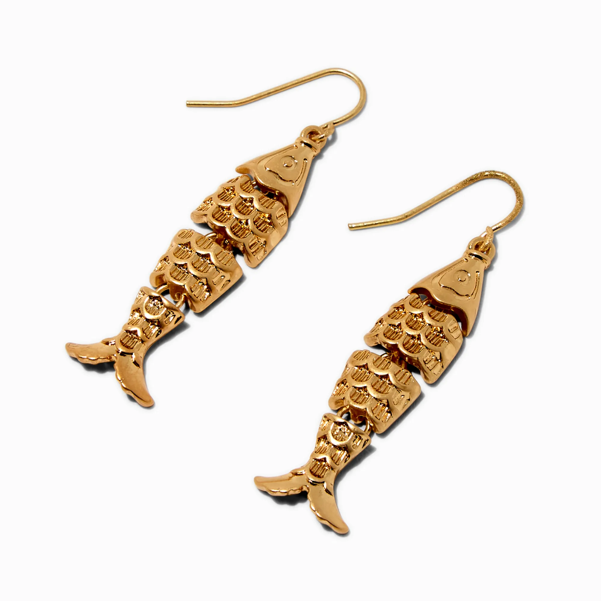 Claire's Pendantes-Gold-tone Fish Linear Drop Earrings