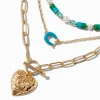 Claire's Colliers-Gold-tone Heart Turquoise Beaded Multi-Strand Necklace