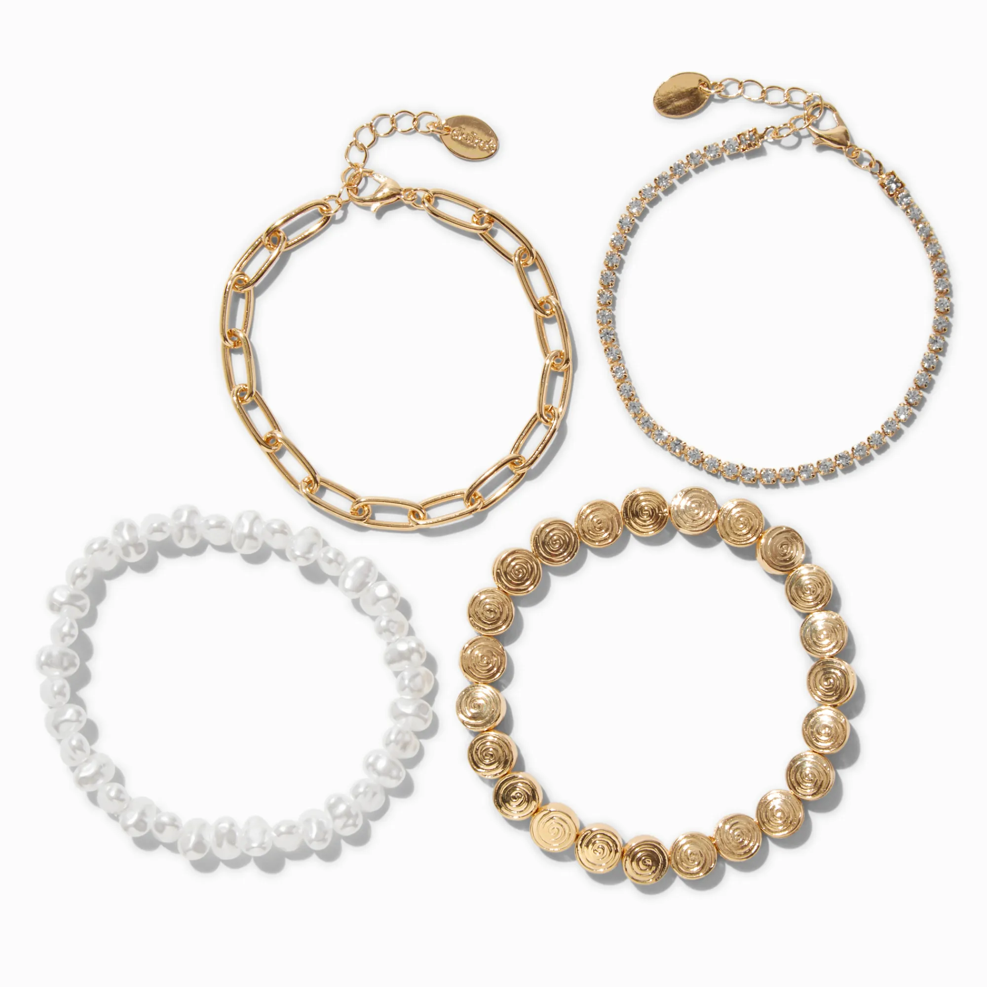 Claire's Bracelets-Gold-tone Mixed Shell Bracelet Set - 4 Pack