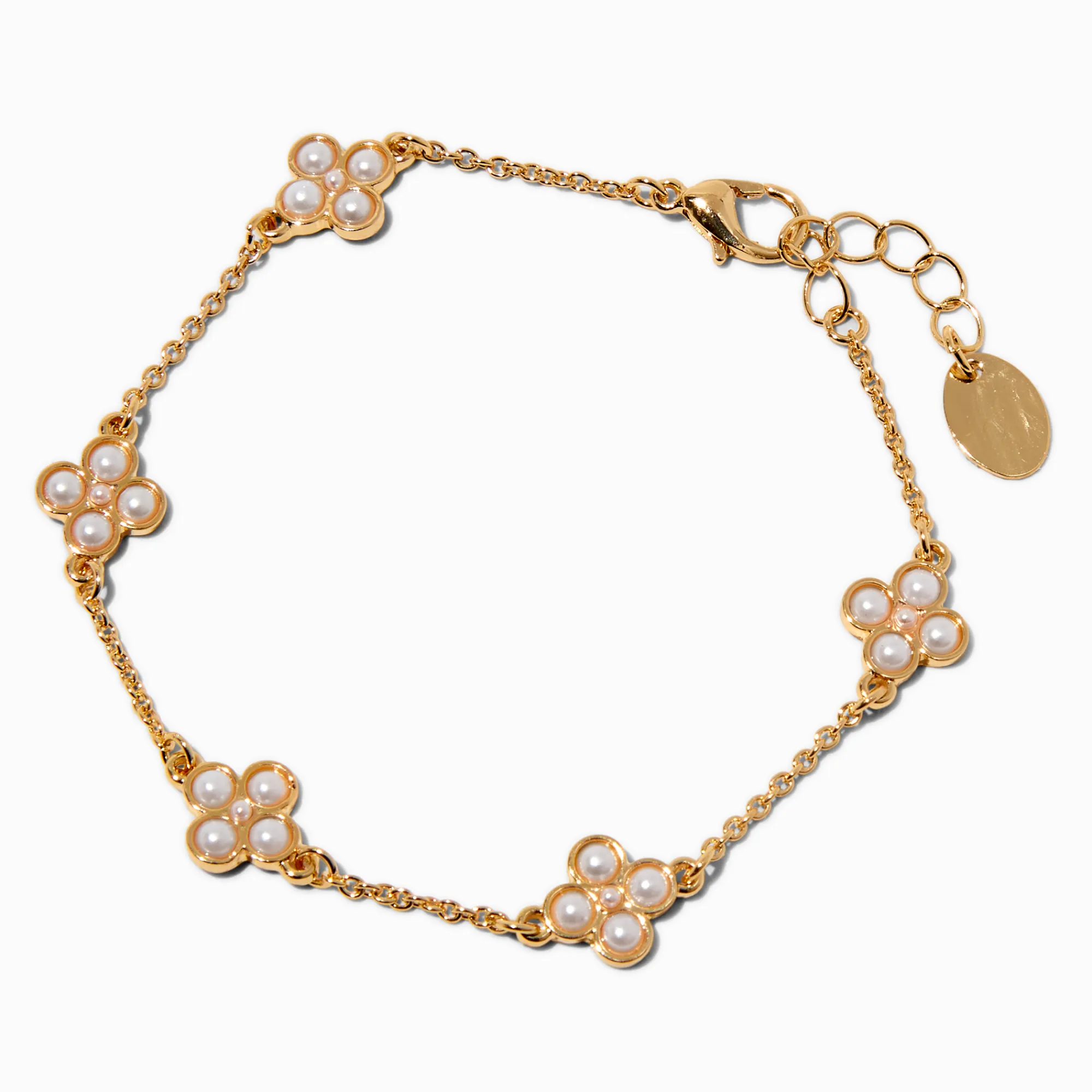 Claire's Bracelets-Gold-tone Pearl Clover Chain Bracelet