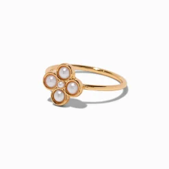 Claire's Bagues-Gold-tone Pearl Clover Ring