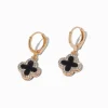 Claire's Anneaux-Gold-tone Pink & Black Crystal Clover 12mm Hoop Earrings
