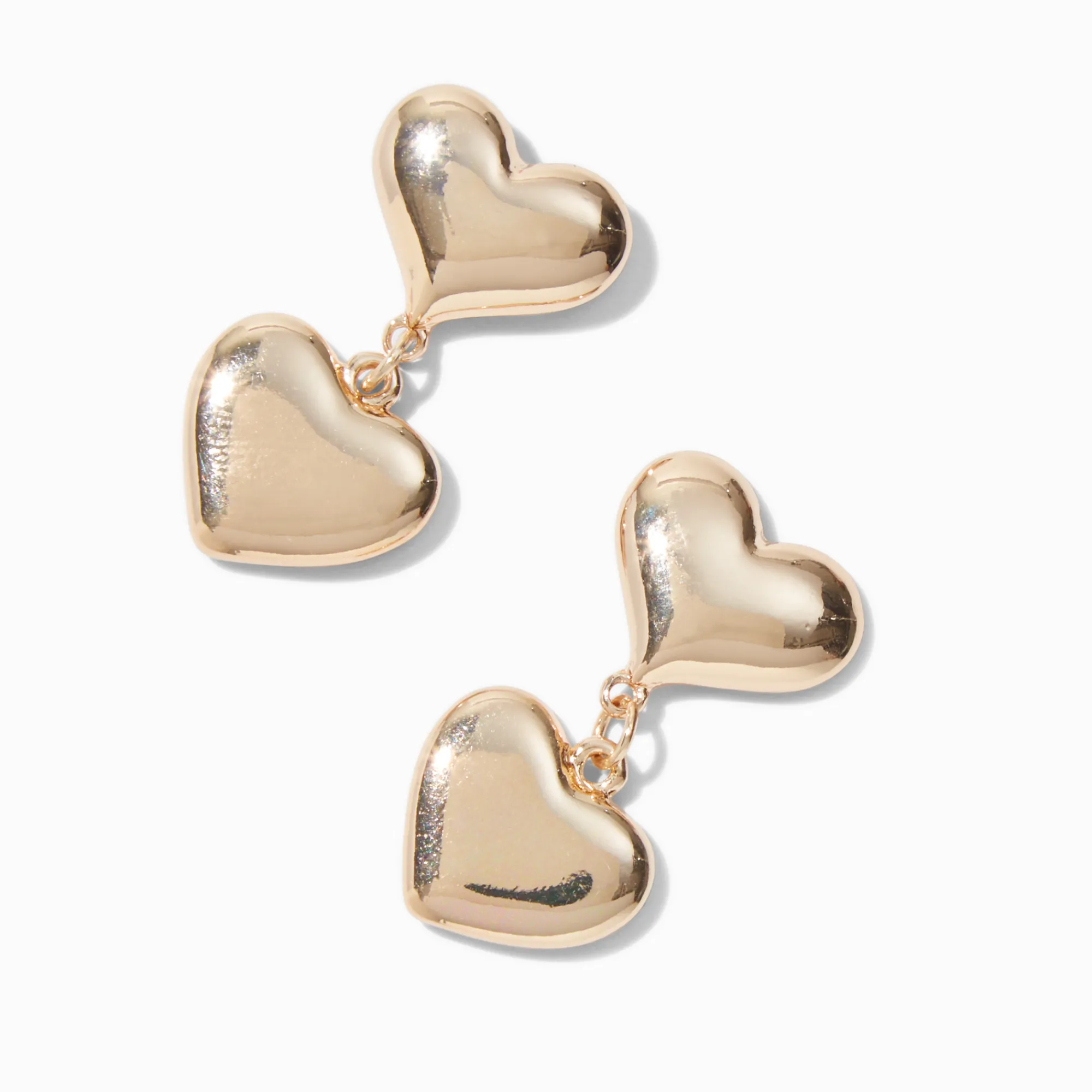 Claire's Pendantes-Gold-tone Puffy Double Heart Drop Earrings