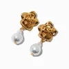Claire's Pendantes-Gold-tone Rose & Pearl Micro Drop Earrings