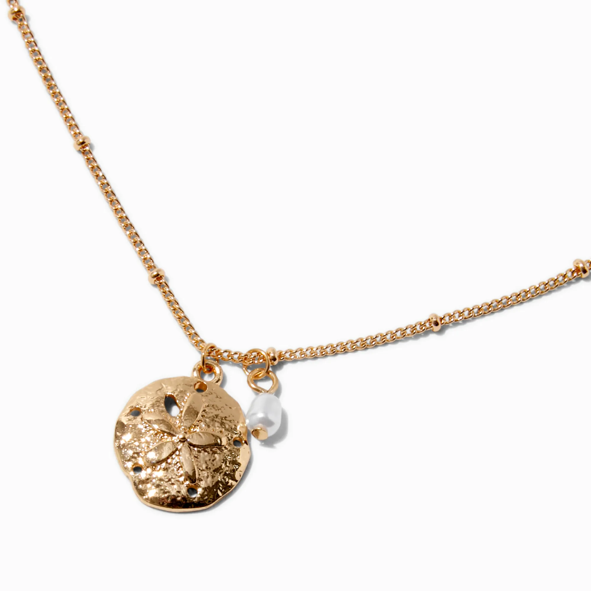 Claire's Colliers-Gold-tone Sand Dollar & Pearl Pendant Necklace
