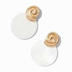 Claire's Pendantes-Gold-tone Seashell Pearl Disc Drop Earrings
