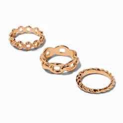 Claire's Bagues-Gold-tone Text Chain Ring Set - 3 Pack