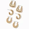 Claire's Anneaux-Gold-tone Textured Mixed Hoop Earring Stackables Set - 3 Pack