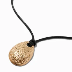 Claire's Colliers-Gold-tone Textured Oval Corded Pendant Necklace