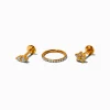 Claire's Bijoux De Piercing-Gold-tone Titanium Cubic Zirconia Flower 18G Flat Back & Clicker Helix Earrings - 3 Pack