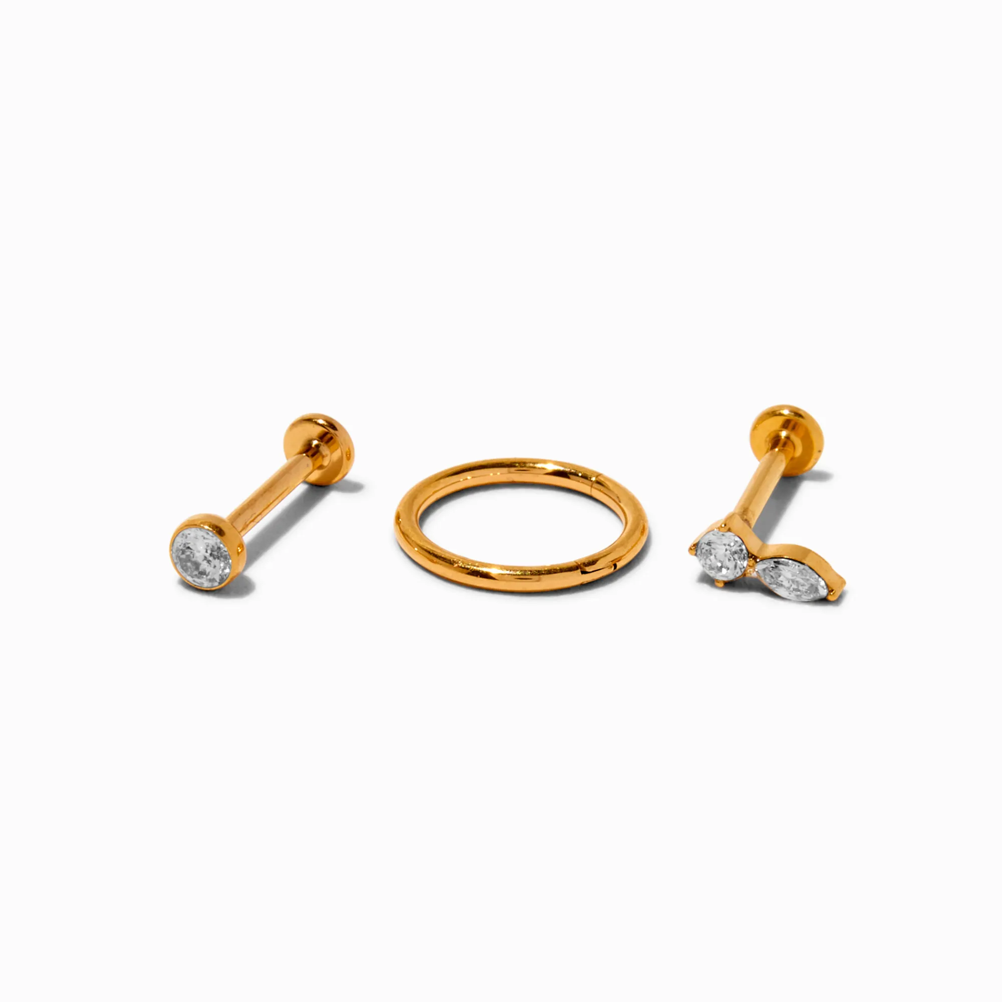 Claire's Bijoux De Piercing-Gold-tone Titanium Cubic Zirconia 18G Helix Earrings - 3 Pack