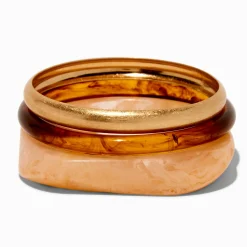 Claire's Bracelets-Gold-tone Tortoiseshell Marble Bangle Bracelets - 3 Pack