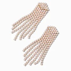 Claire's Pendantes-Gold-tone Wide Pearl Fringe Drop Earrings
