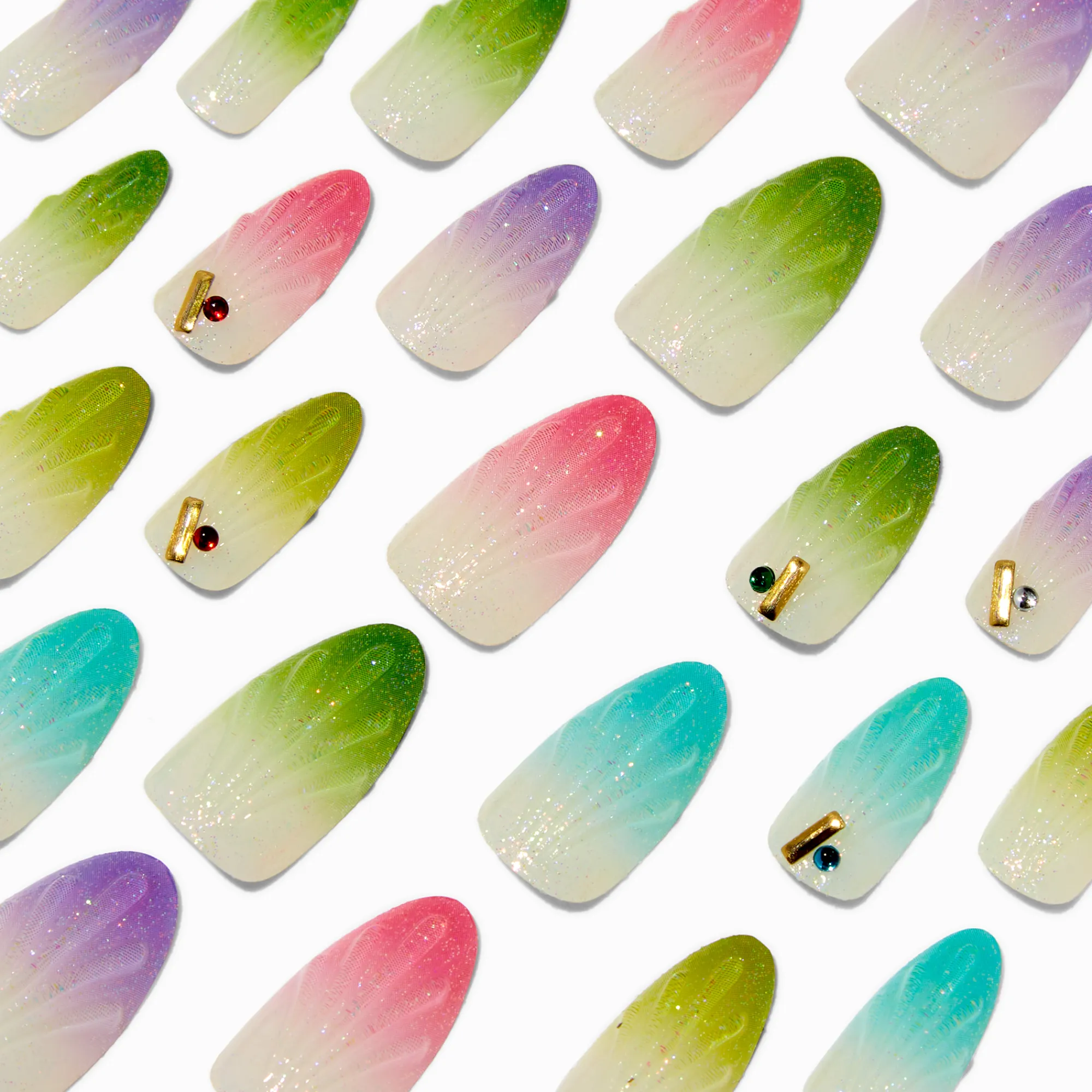 Claire's Ongles-Holographic Seashell Long Almond Vegan Faux Nail Set - 24 Pack