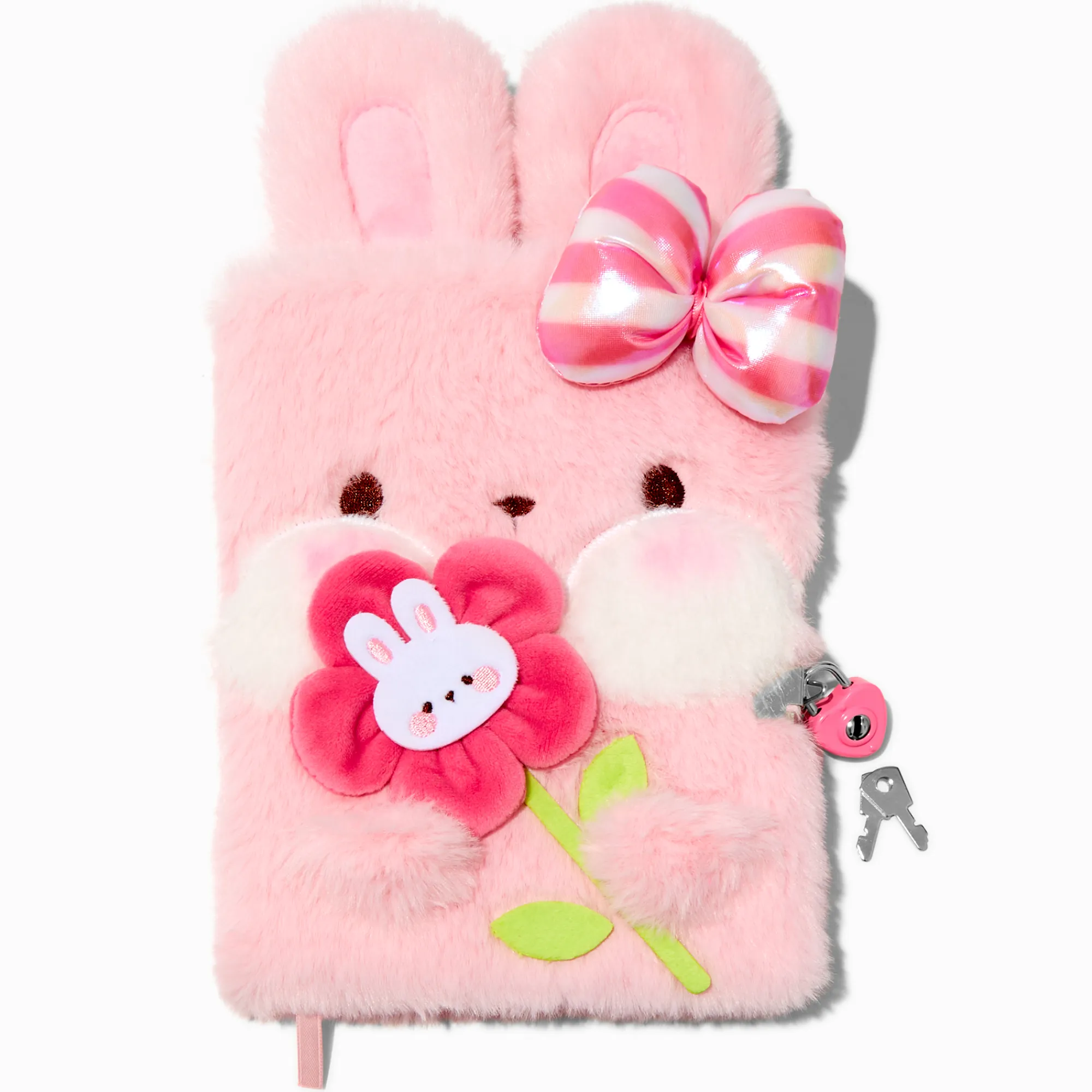 Claire's Cahiers Et Journaux Intimes-Journal à cadenas en fausse fourrure lapin rose