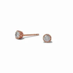 Claire's Clous D'oreilles-18k Rose Gold Plated 3mm Cubic Zirconia Basket Stud Earrings