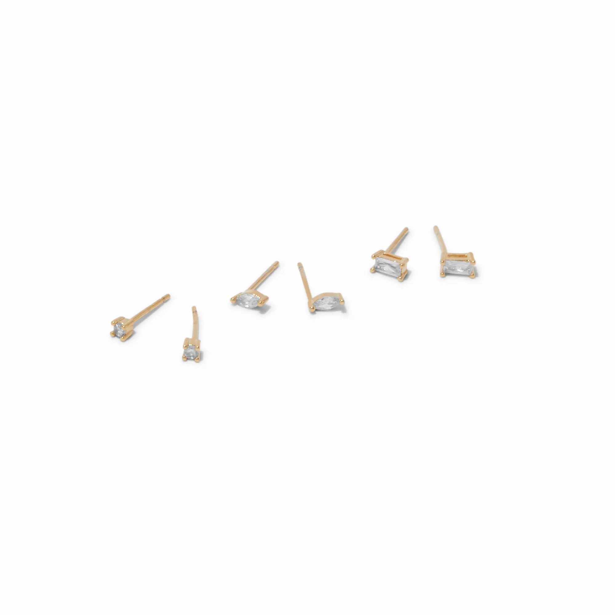 Claire's Clous D'oreilles-18kt Gold Plated Cubic Zirconia 2mm, 3mm, & 4mm Oblong Stud Earrings - 3 Pack
