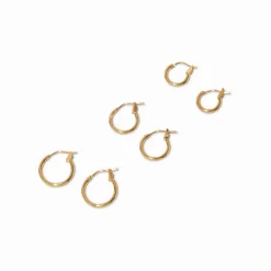 Claire's Anneaux-18kt Gold Plated 10mm, 12mm, & 14mm Hoop Earrings - 3 Pack