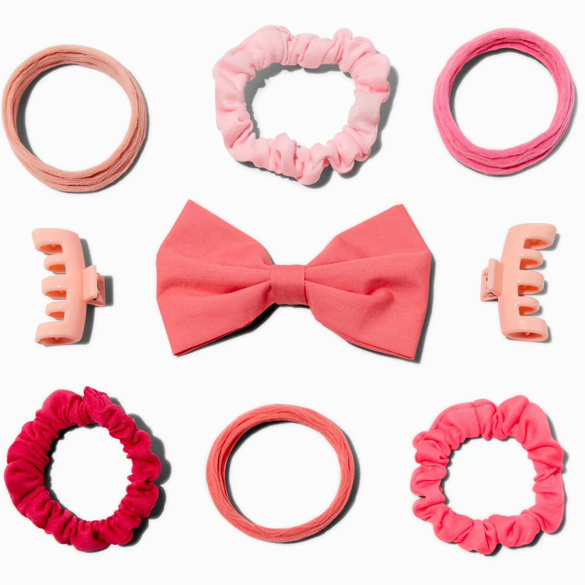 Claire's Noeuds Pour Cheveux|Chouchous-Élastiques et nœud pour cheveux rose Claire's Club - Lot de 9