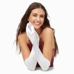 Claire's Gants Et Mitaines-Longs gants en tissu satiné blancs