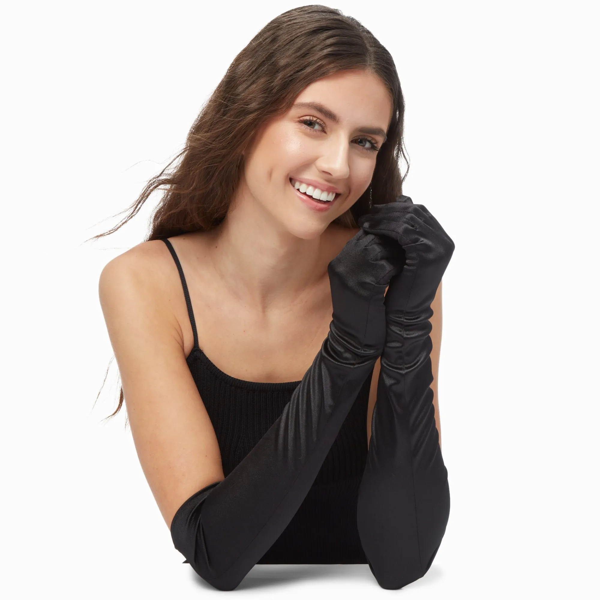 Claire's Gants Et Mitaines-Longs gants en tissu satiné noir